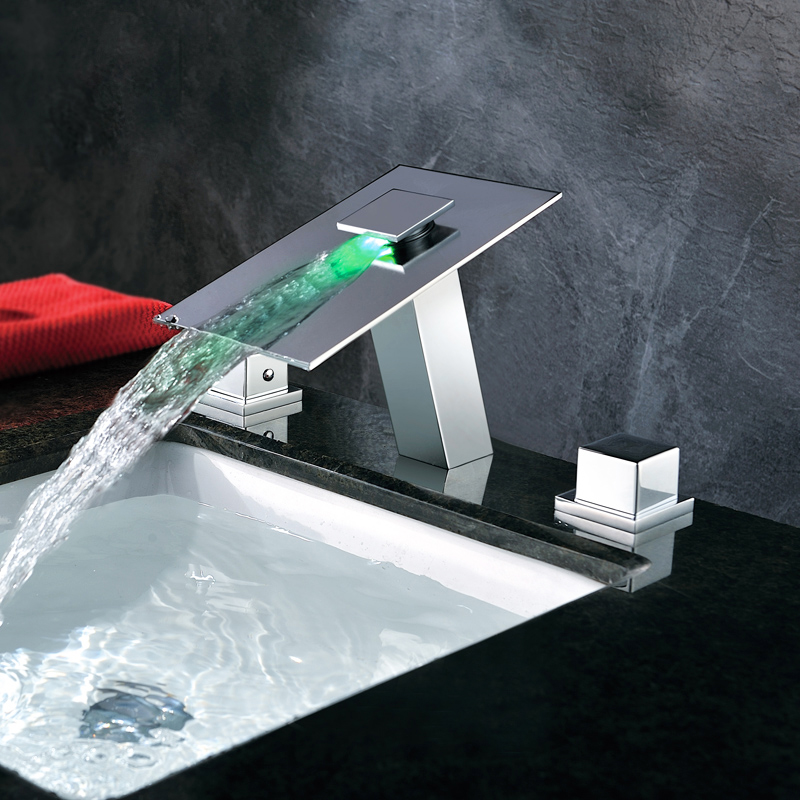 Modern Led Waterfall Single Handle One Hole Waterfall Bathroom Sink Faucet in Chrome in US