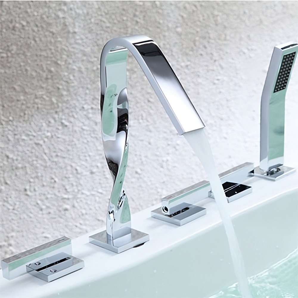 Deck Mounted Roman 3-handle Bathtub Faucet With Handshower Solid Brass in Chrome in US