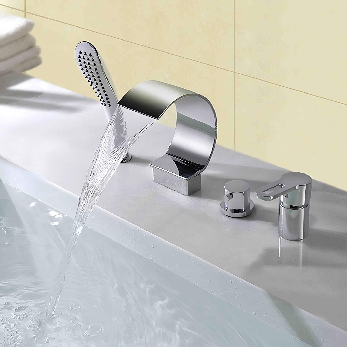 Deck Mounted Roman Bathtub Faucet With Handshower Solid Brass in Chrome in US