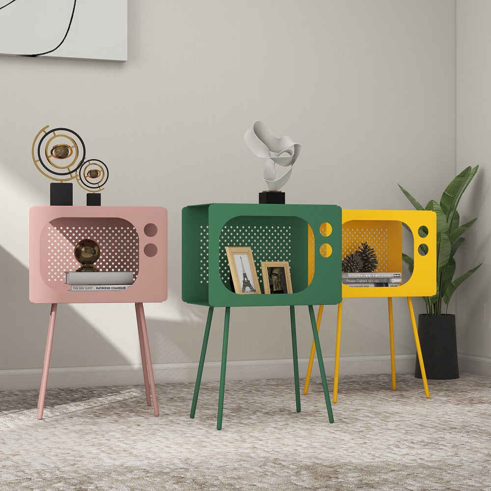 Stert Modern End Table in Television Shape Hollow Side Table in Fresh Green
