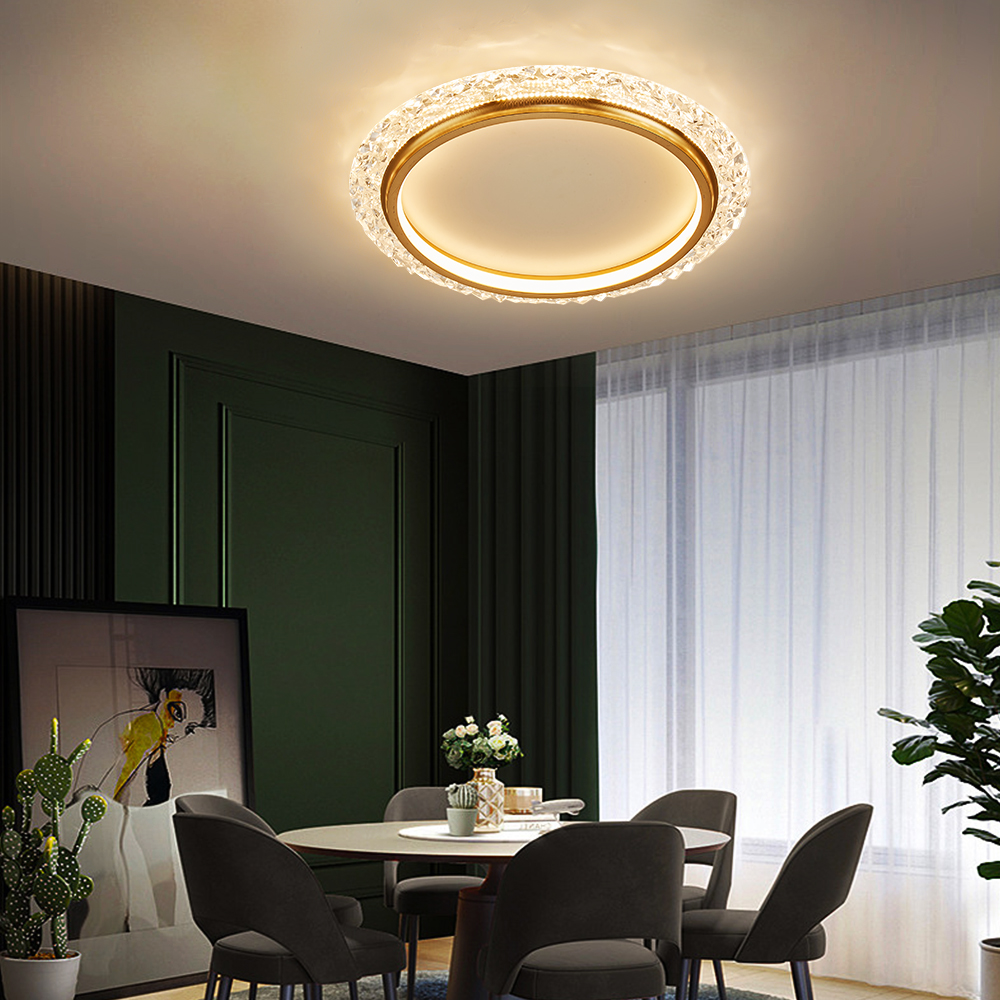 Glam Crystal Flush Mount LED Round Ceiling Light in Gold for Living Room