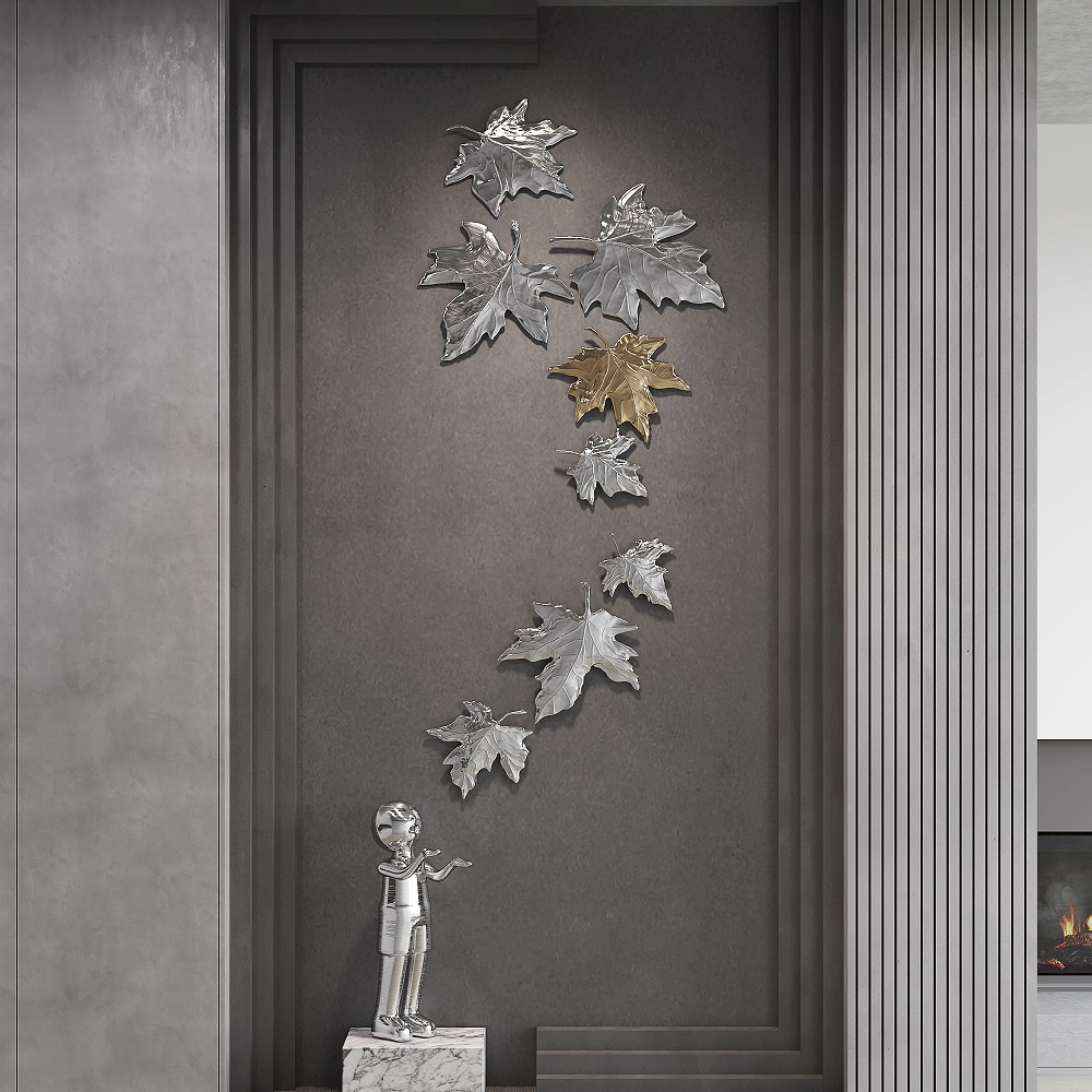 8 Pieces Modern 3D Resin Maple Gold & Silver Leaves Home Wall Decor in Living Room
