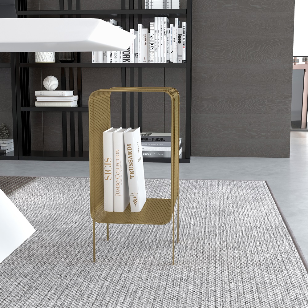 21" Modern Metal Rectangular Gold Magazine Rack with Open Storage Living Room & Office