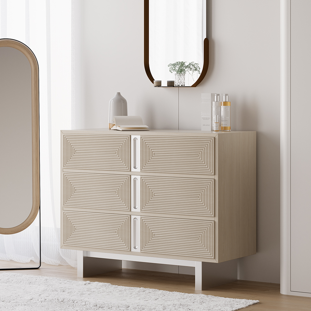 Modern Whitewashed Wood 6-drawer Dresser Chest Storage Cabinet in US