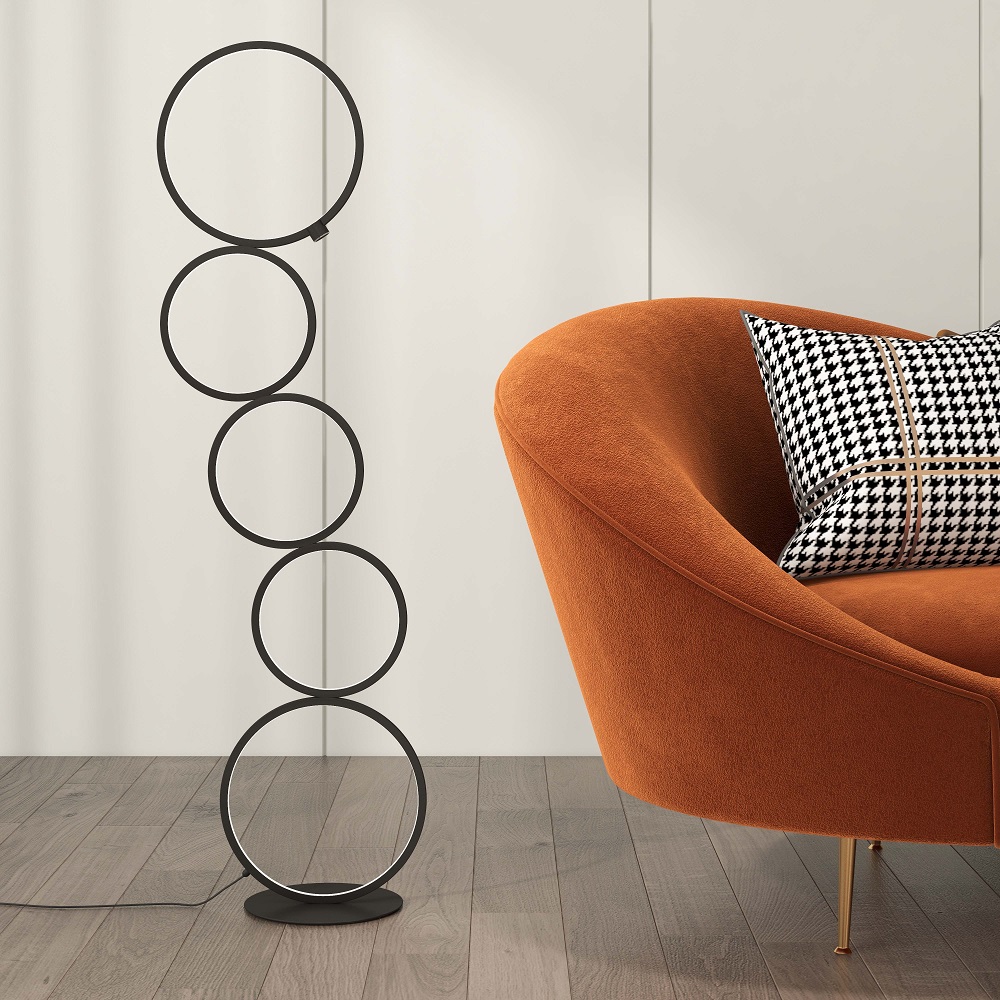 Black LED Floor Lamp 5-Ring Novelty Standing Lamp