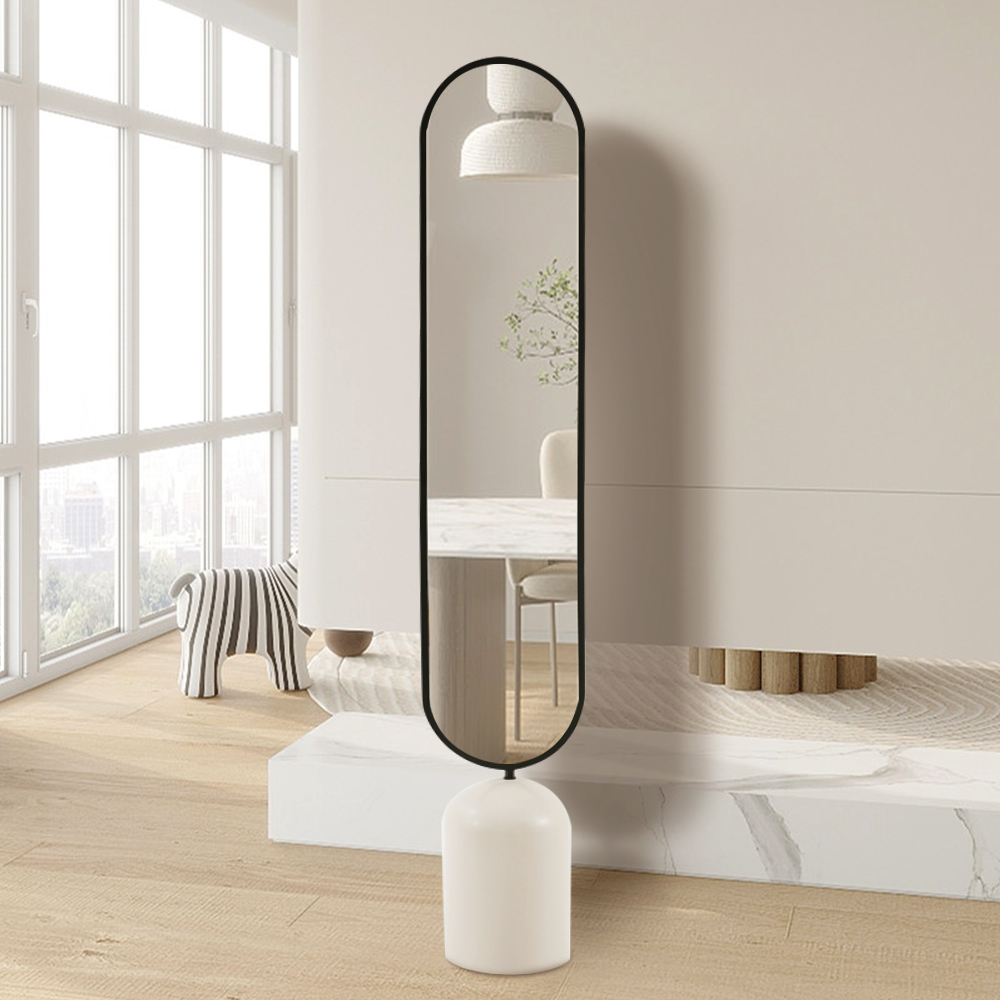 59" Oval Metal Full Length Standing Floor Mirror Black & White for Living Room