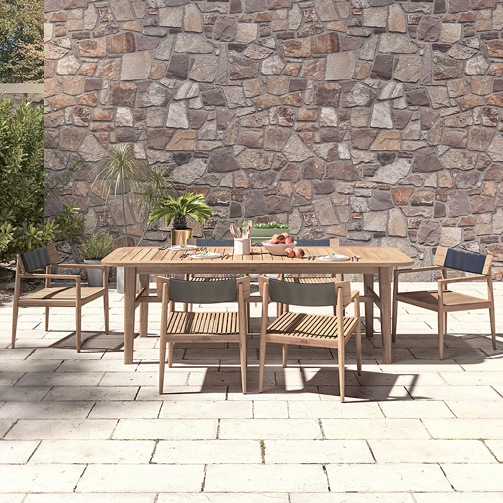 7 Pieces Modern Outdoor Dining Set with Wood Table and Chair in Natural for 6 Person