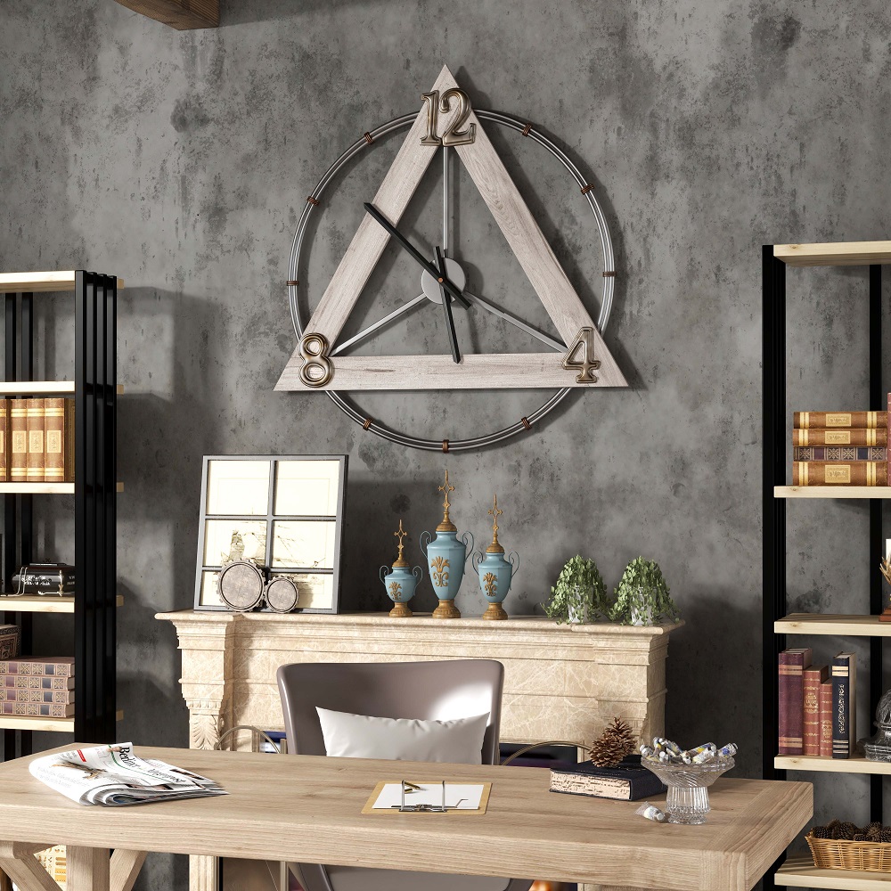 Reloj de pared grande retro redondo y triangular madera metal relojes de pared decorativos de gran tamaño