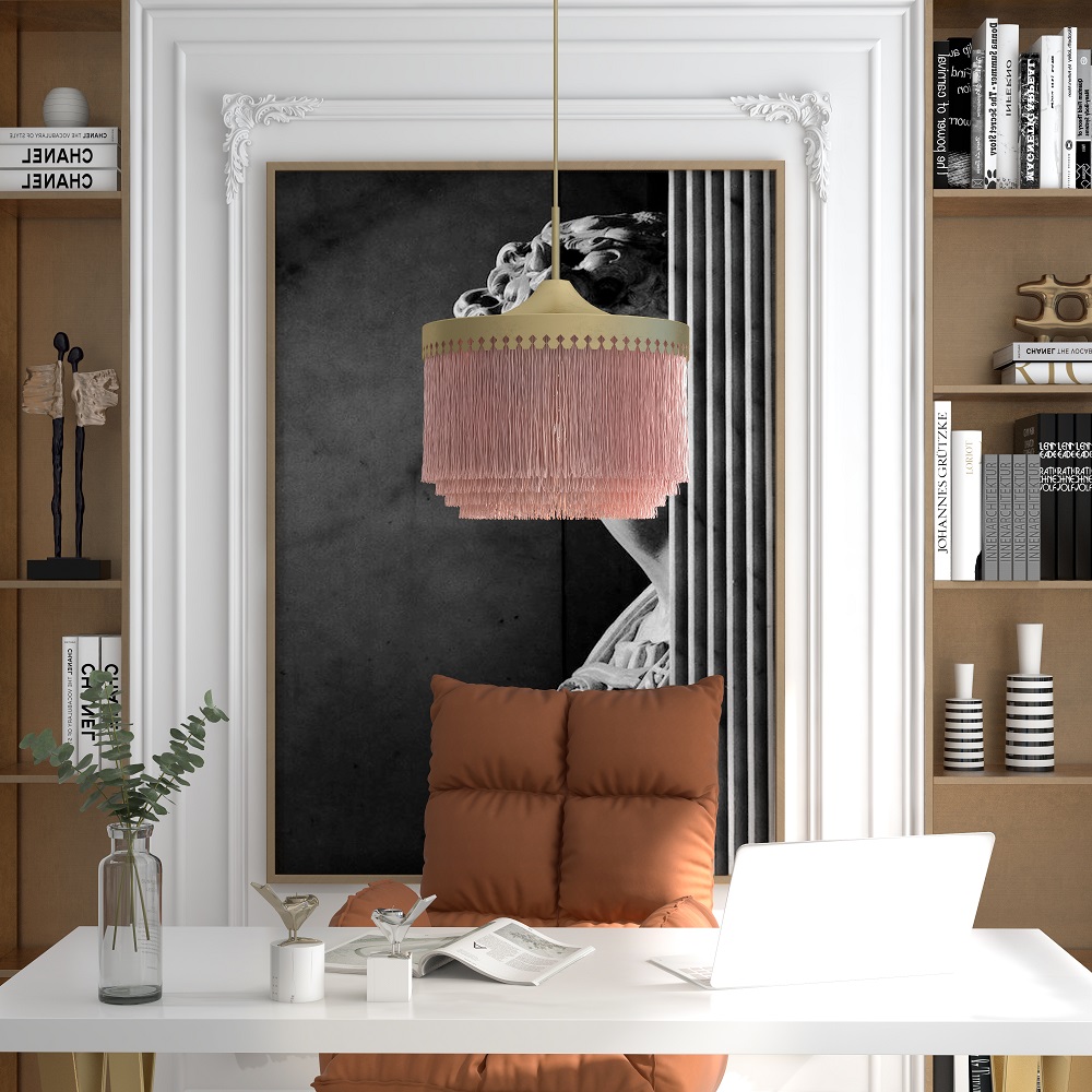 Lámpara Colgante Rosa con Flecos Luz Colgante 1 Luz en Acabado Dorado