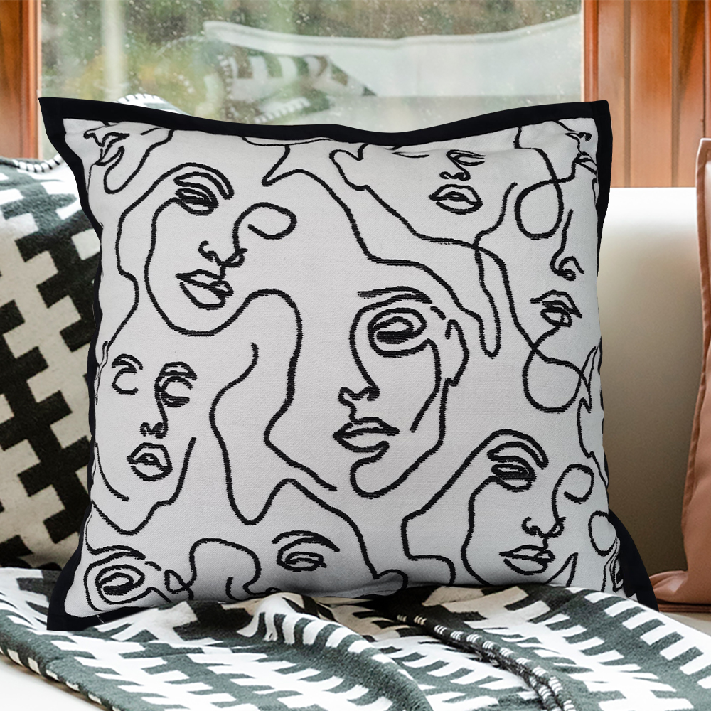18'' X 18'' Modern Black White Art Face Velvet Throw Pillow Cover Cushion Protector in US