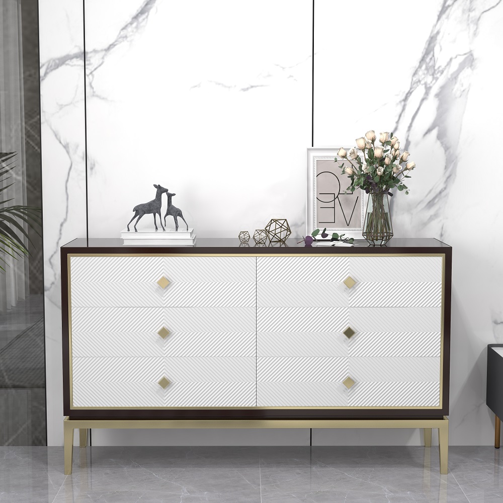 59.1" Modern Bedroom Dresser with 6 Drawers Cabinet for Storage in Gold