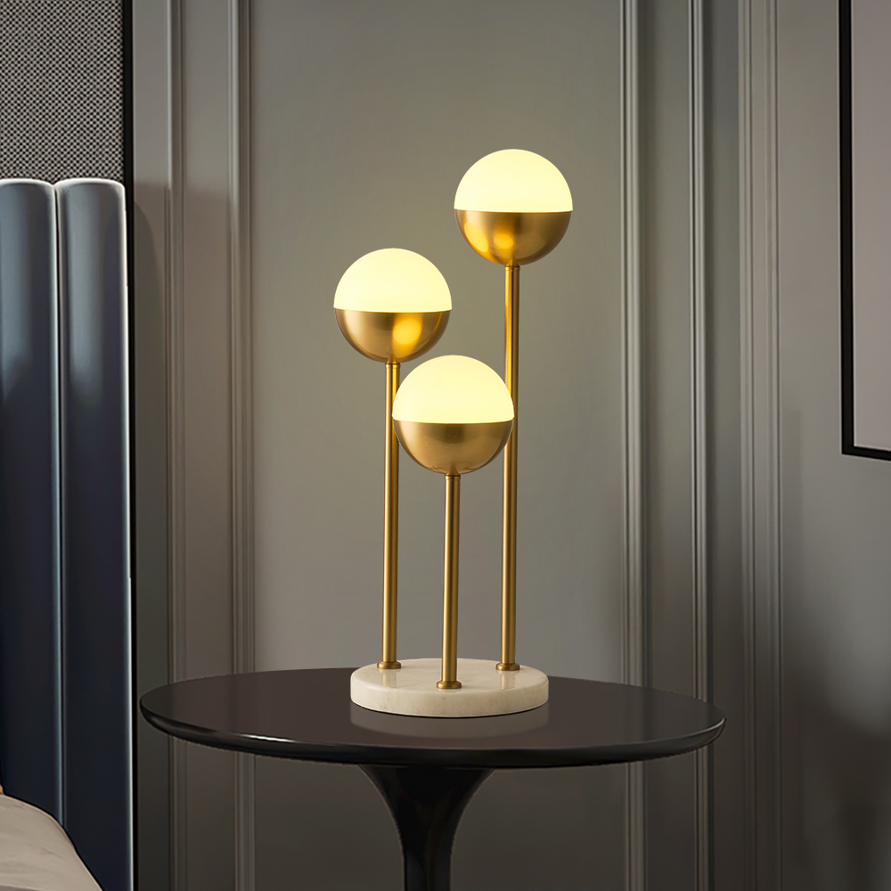 3-light Globe Led Table Lamp Modern Desk Lamp in Gold With White Shade Marble Base in US