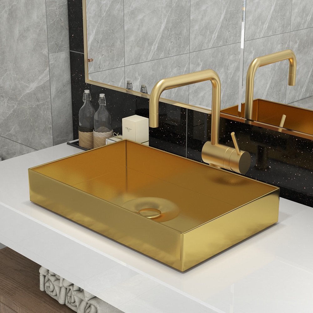 Contemporary Gold Rectangular Stainless Steel Vessel Sink Luxury Wash Sink