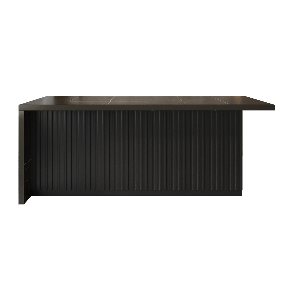72" Large Kitchen Island Marble Veneered Top with Storage Black Modern Kitchen Cabinet