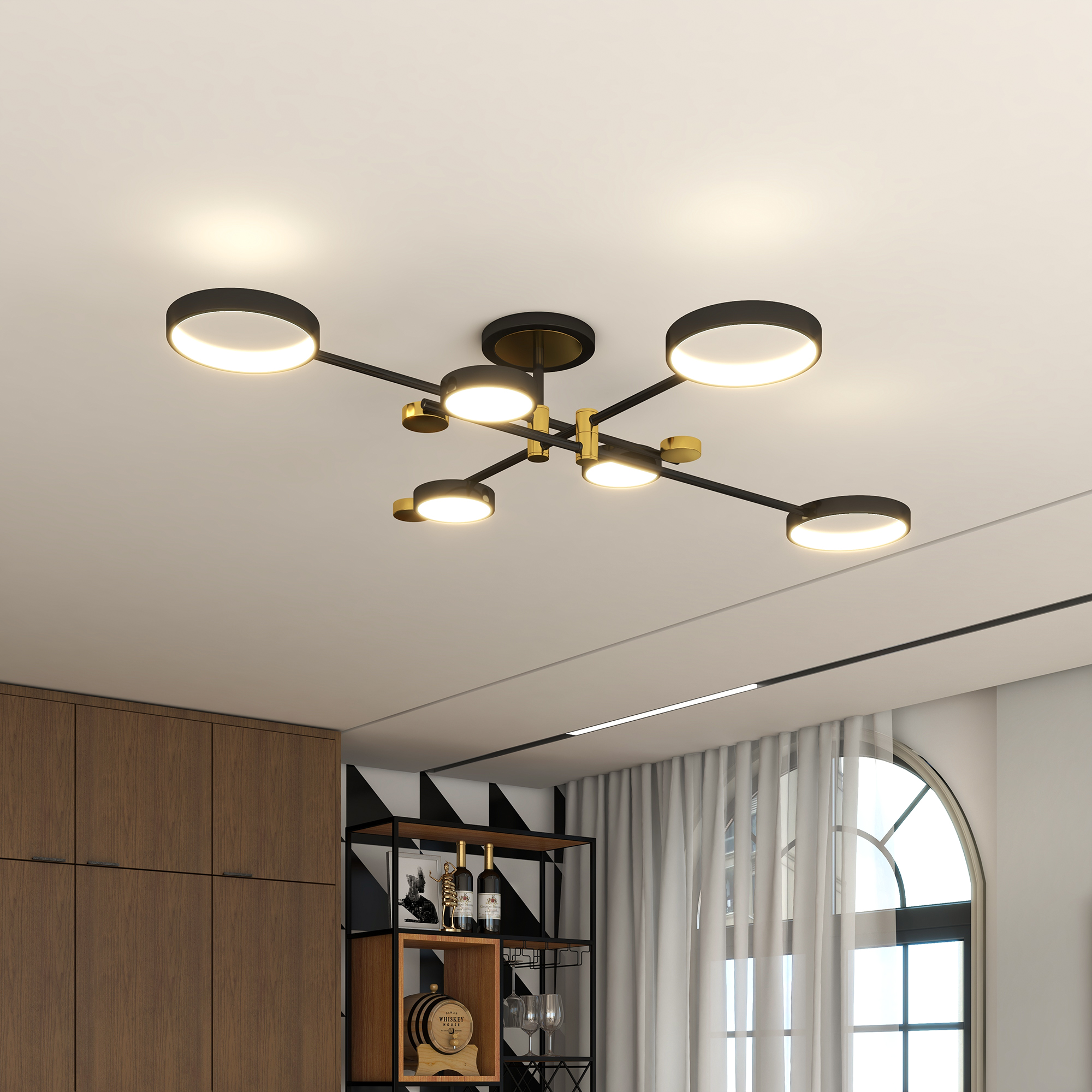 Nordic Style Semi Flush Mount Lighting Gold Ceiling Light Fixture LED Ring