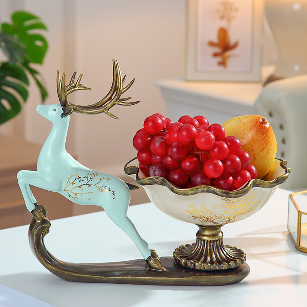 Green White Resin Fruit Basket Bowl With Deer Decor Snack Tray in US