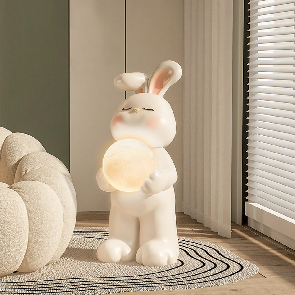 620 mm große weiße Stehlampe mit Hasenmotiv aus Kunstharz als Dekoration für Wohnzimmer und Schlafzimmer