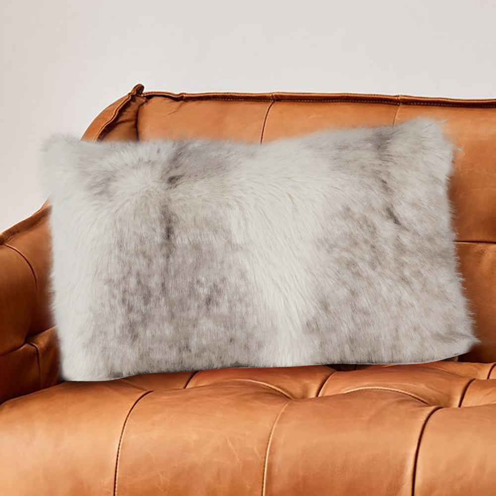 Faux Fur Brown and White Lumbar Pillowcase Gray Velvet Throw Pillowcase in US