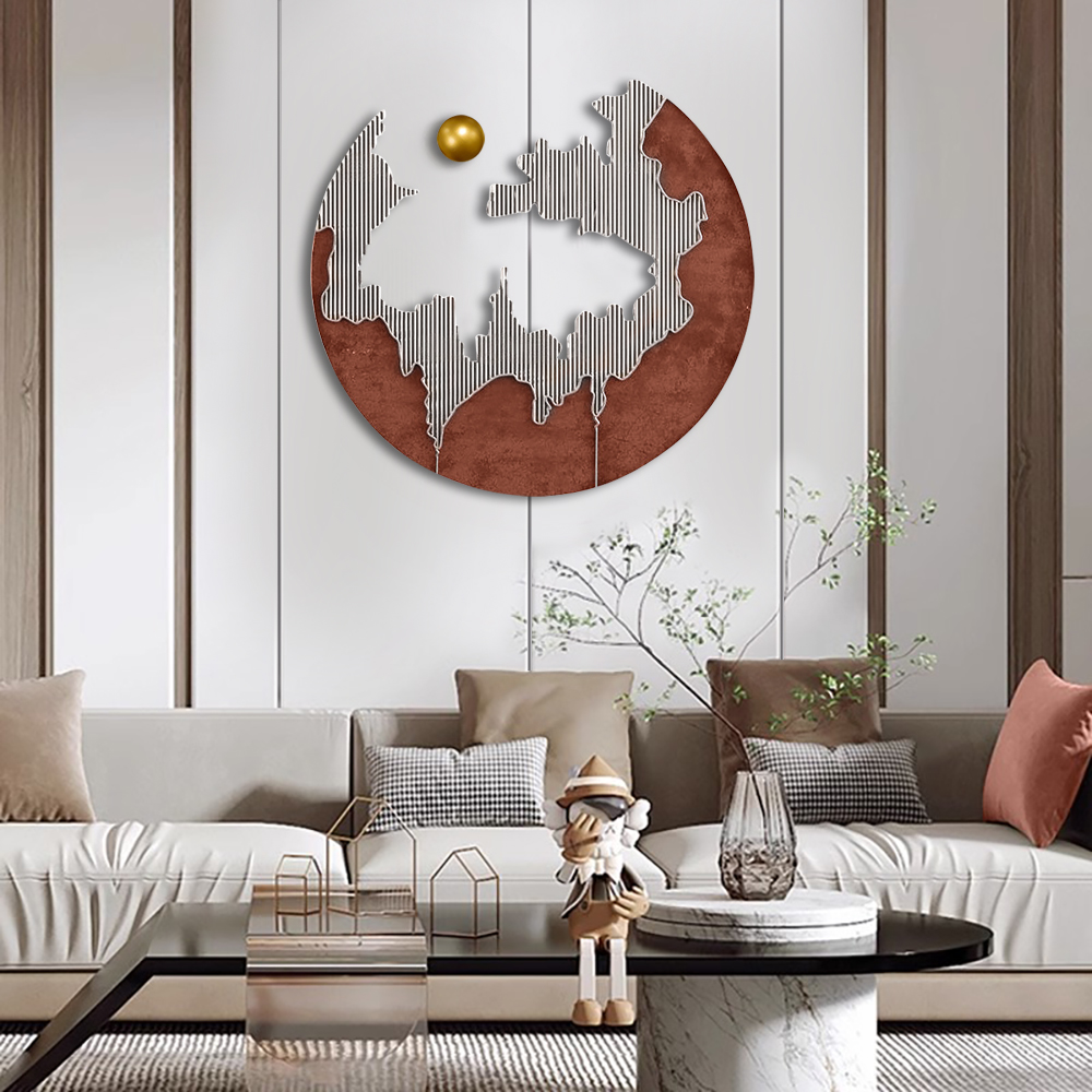 23.6" Round Wood Metal Abstract Geometric Wall Art Modern Sculpture Decor Living Room in US
