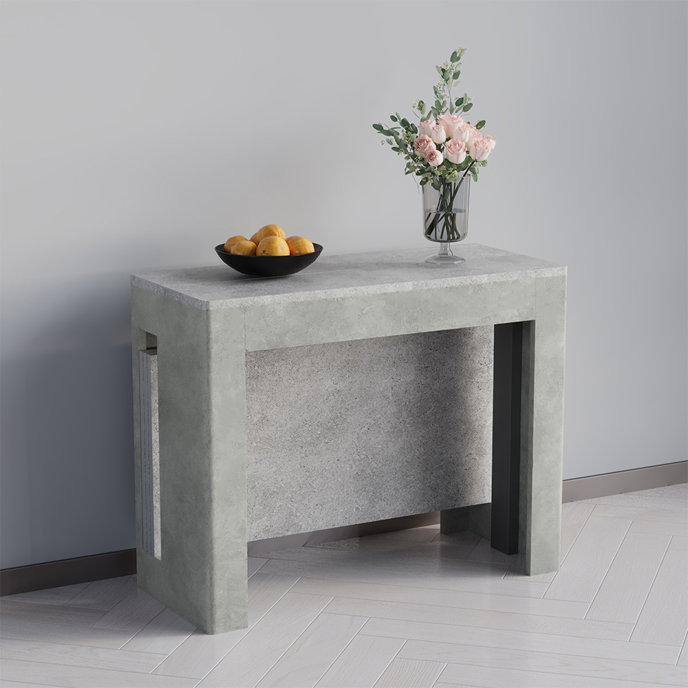 Mesa de comedor gris, plegable, rectangular y moderna de 410 mm a 1850 mm