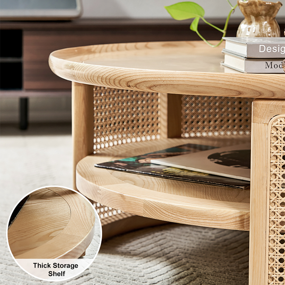 Table Basse Ronde En Bois - Diamètre 90 Cm - Deux étages/plateaux - Occasion - Pour Salon/séjour