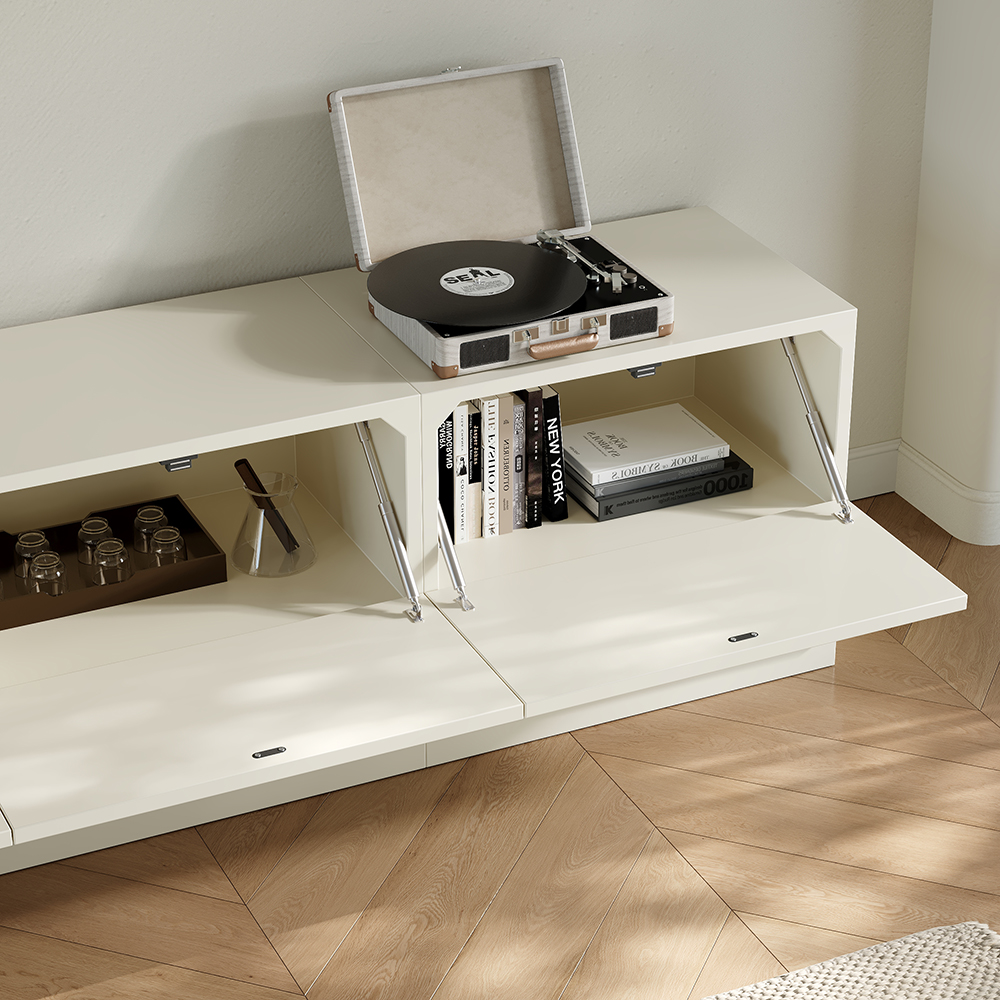 Modern White Wood TV Stand with 4 Drawer Convert to Tall Media Cabinet for 80" TVs