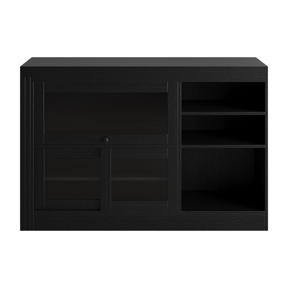 47" Black Storage Sideboard Cabinet Extendable Wood Buffet Foldable Dining Table