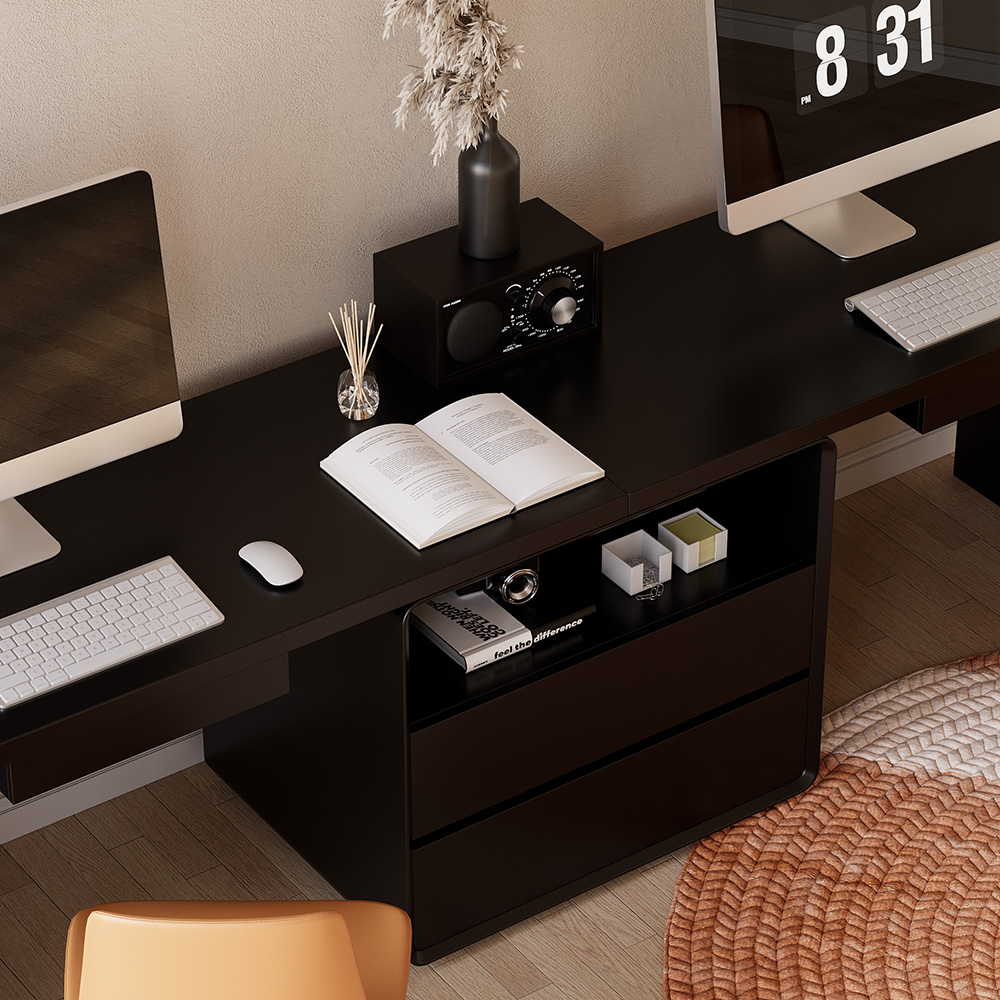 94.5" Two Person Double Computer Desk Modern Black Retangular Office Desk with 4 Drawers & 1 Cabinet