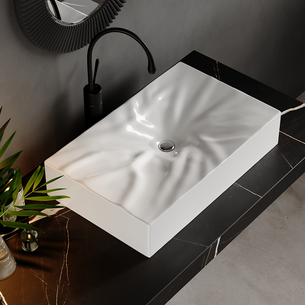 Bathroom Ceramic Rectangle Vessel Sink Modern Art Sink in White in US