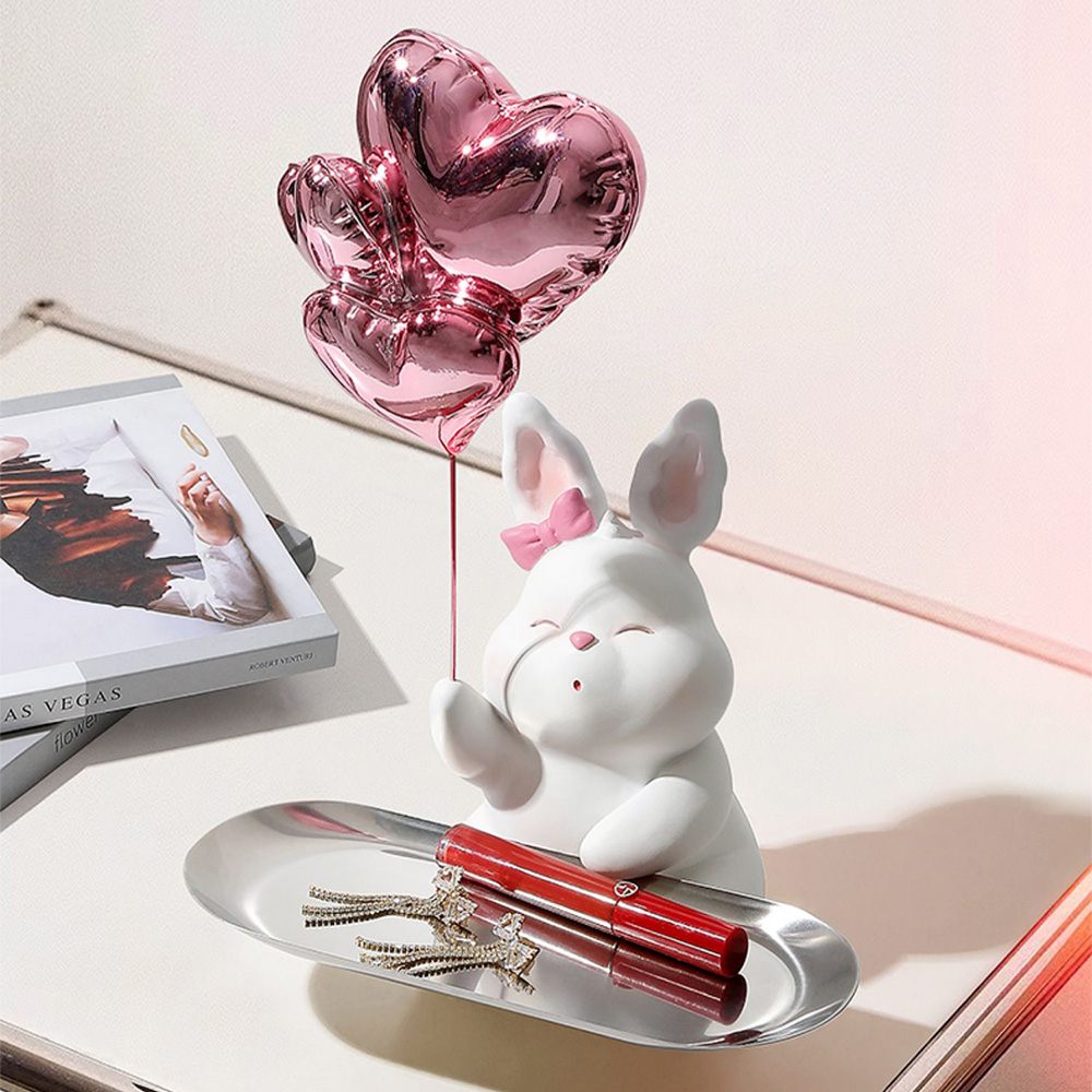 Pink Cute Metal Chubby Bunny Entry Storage Tray Resin Storage Decoration in US