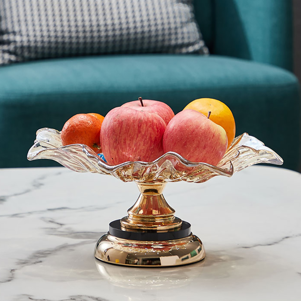 Glass Fruit Basket Decor Bowl Serving Tray With Base in Gold in US