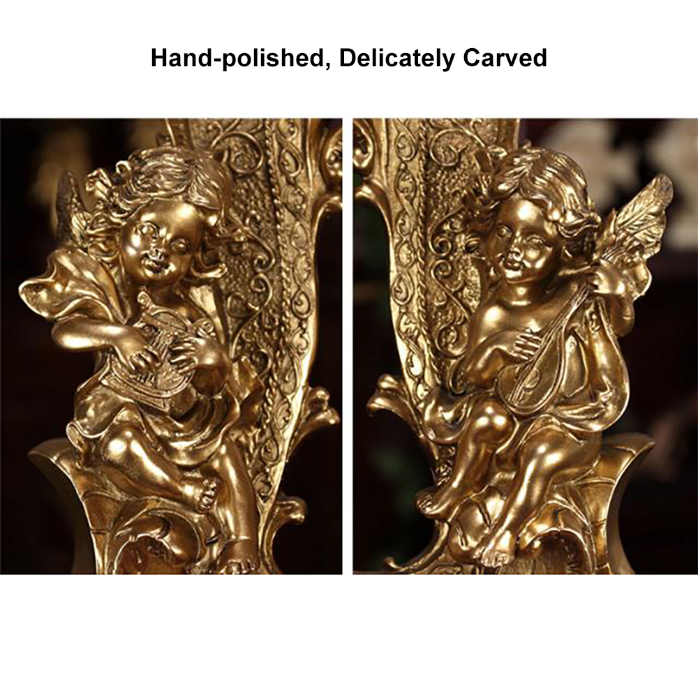 Reloj de mesa tradicional vintage de resina dorada con forma de ángel con reloj de péndulo exquisitamente tallado