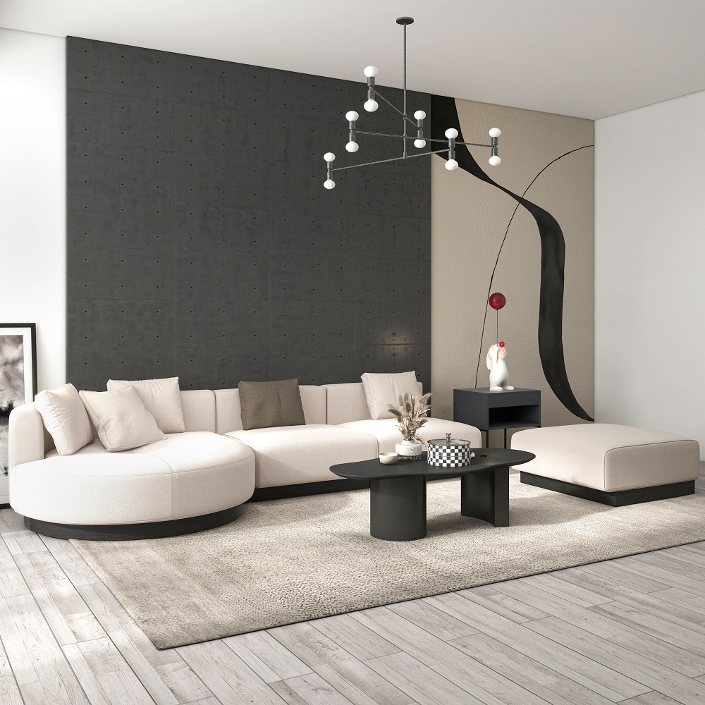 146.9'' L-Shaped Sectional Corner Modern Modular Sofa in Beige with Pillows & Black Legs