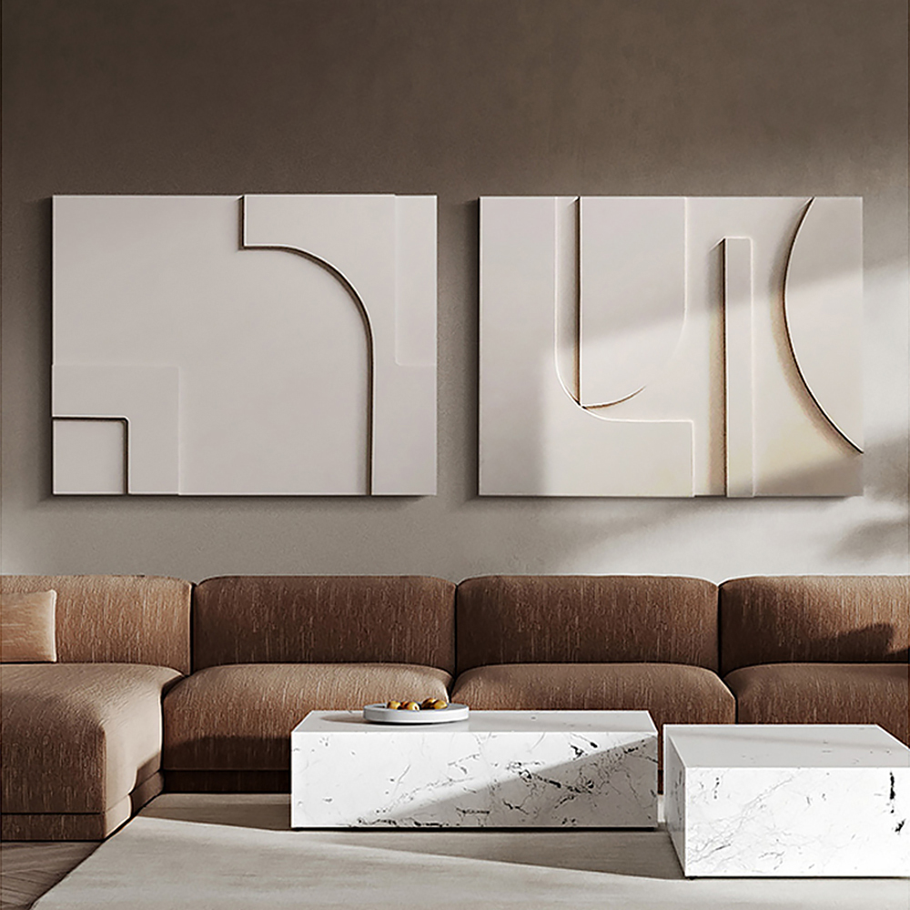 2 Pieces Japandi Abstract Wall Decor for Living Room 3d Hanging Art in White in US