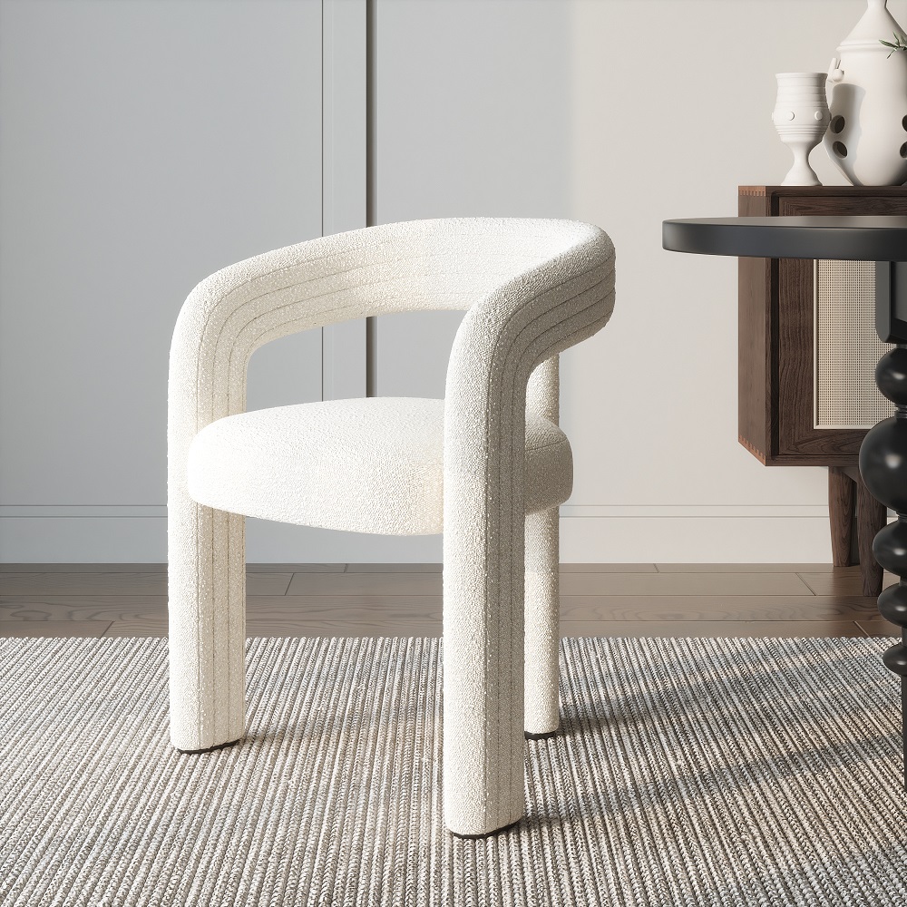 Set of 4 Sherpa Dining Chair Back C-Shaped Modern Gray Dining Room Chair with Lamb Wool Upholstered