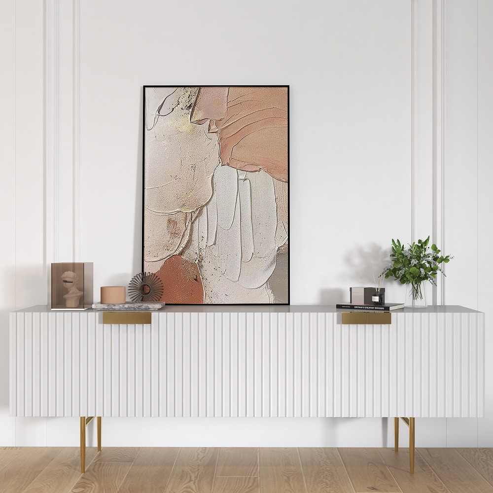 Twixer 79 White TV Stand for 75 Inch TVs with Storage 4 Doors Gold Handles