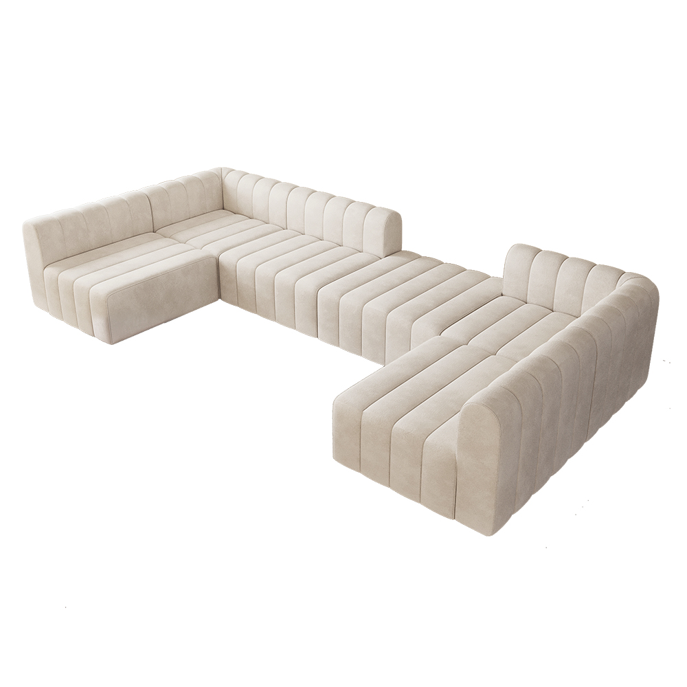 118.9'' Modern Off White Velvet Modular Pit Sectional Sofa Set Convertible 6-Seater Upholstered