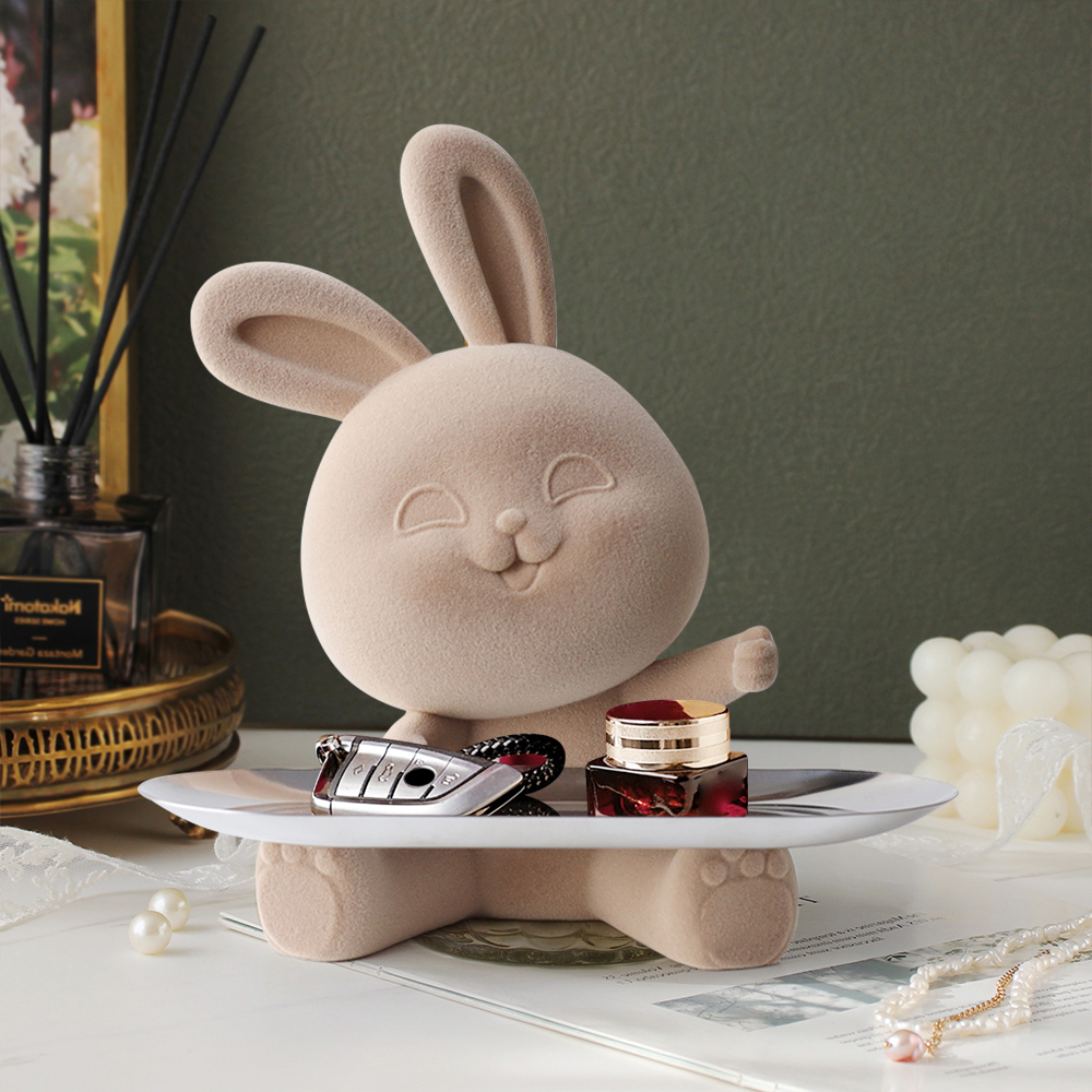 Flock Cute Rabbit Storage Tray Jewelry Storage Tray Stainless Steel Entrance Key Holder in US