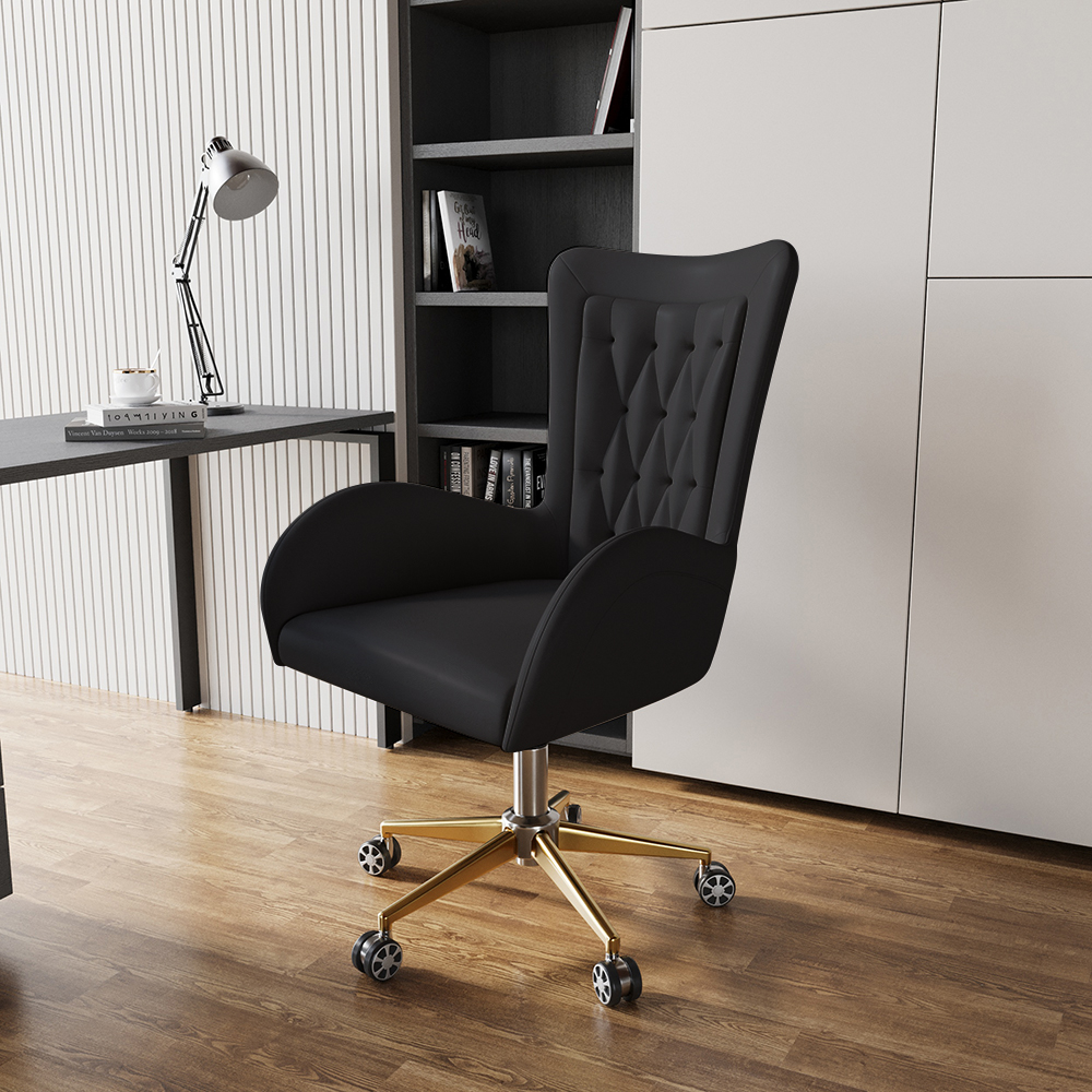 Moderner Bürostuhl aus Leder von Oakic, ergonomischer Schreibtischstuhl, schwarz, drehbar und höhenverstellbar
