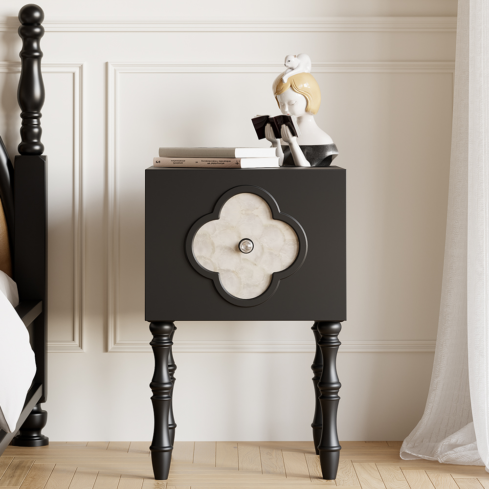 Farmhouse Black Nightstand Capiz Shell Bedside Table With Storage in US