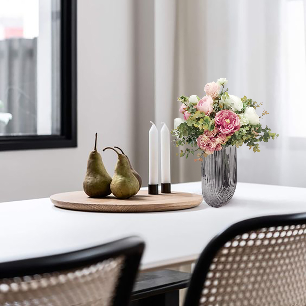 Natural Pink Artificial Flower Arrangement in Vase Fake Flower Dining Table Centerpiece