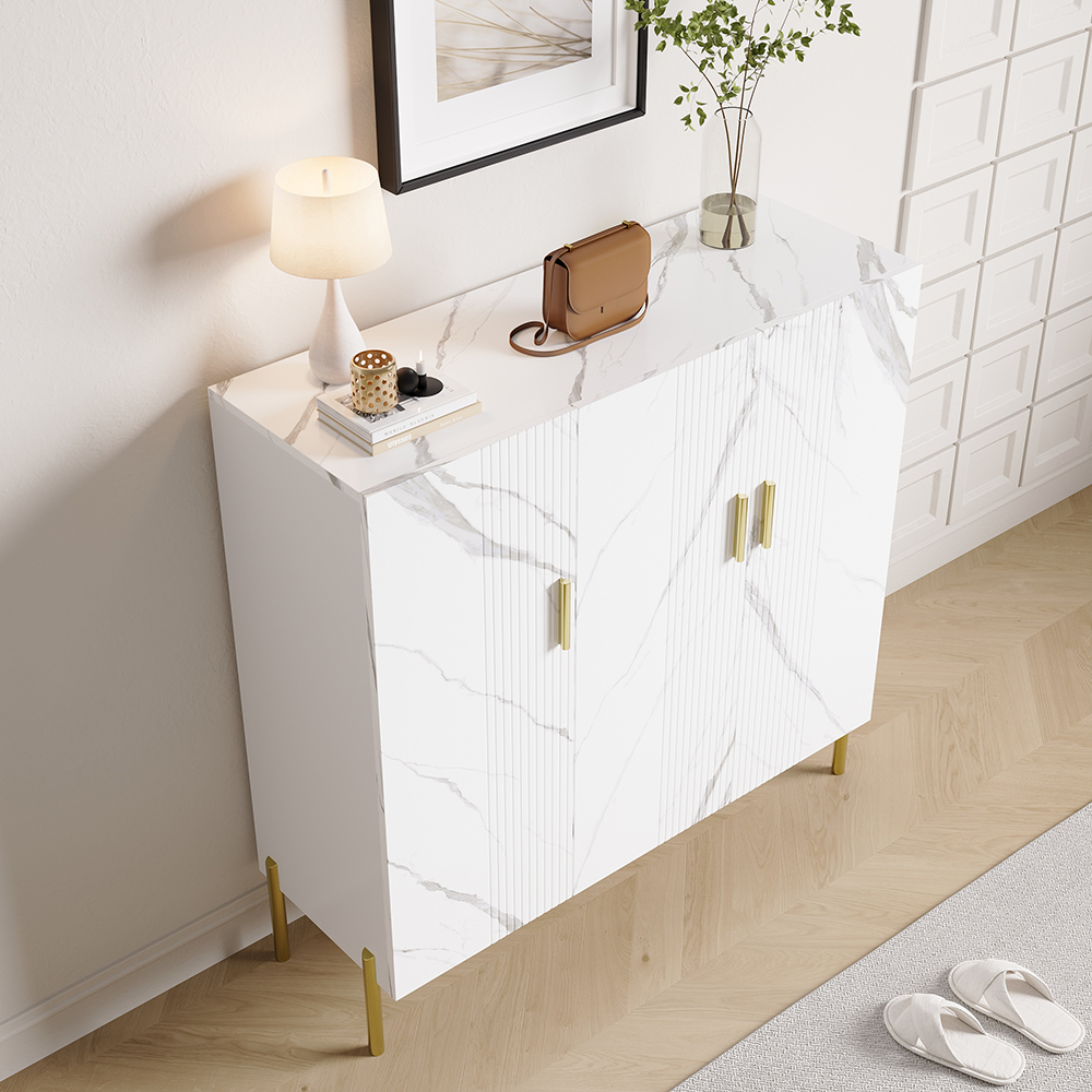 Marble Texture Shoe Storage Cabinet 3 Doors & 5 Shelves Entryway Closet Shoe Storage