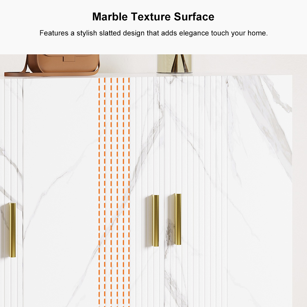 Marble Texture Shoe Storage Cabinet 3 Doors & 5 Shelves Entryway Closet Shoe Storage