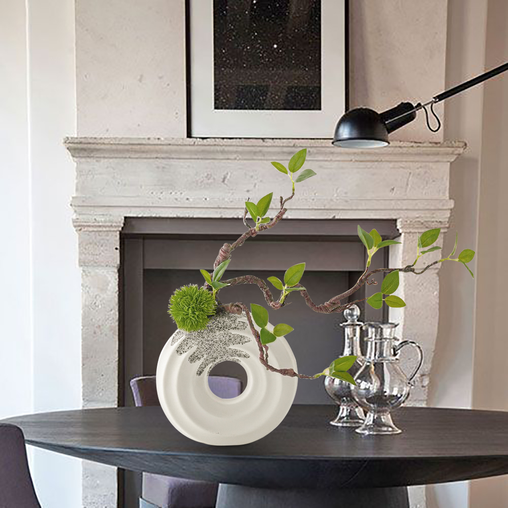 15" Artificial Tree With White Ceramic Base Vase Faux Plastic Plant Decor Art Indoor