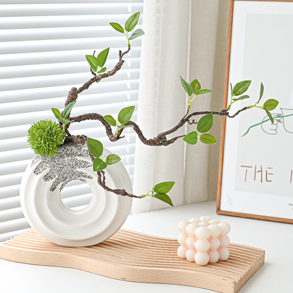 15" Artificial Tree With White Ceramic Base Vase Faux Plastic Plant Decor Art Indoor