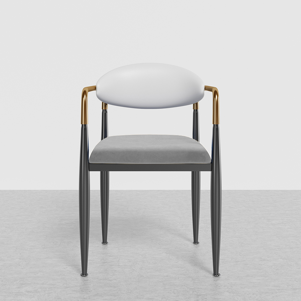 Set of 4 PU Leather & Velvet Upholstered Dining Chair Gray Dining Room Chairs with Arms