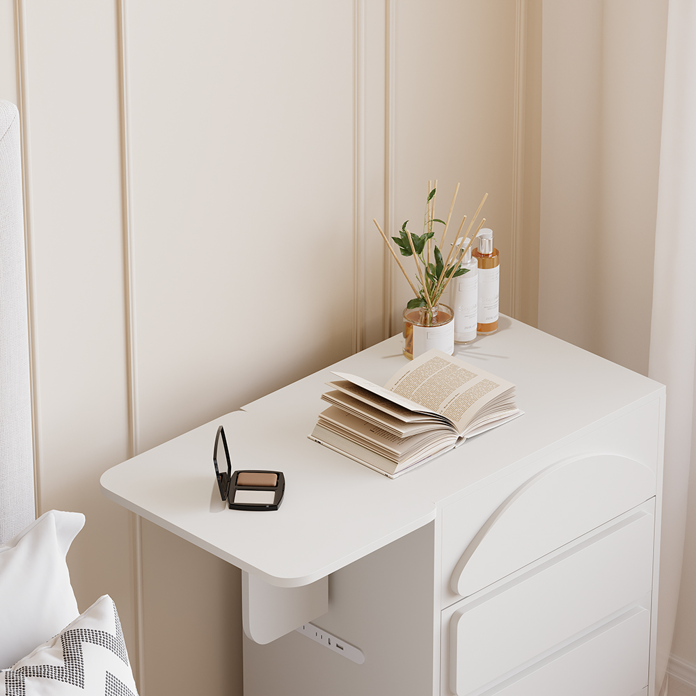 Modern Flip Top White Makeup Vanity Set with Charging Station Mini Dressing Table with Stool