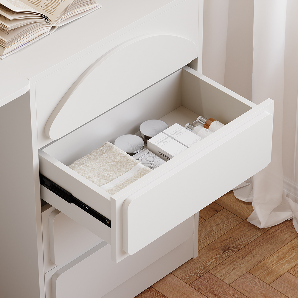 Modern Flip Top White Makeup Vanity Set with Charging Station Mini Dressing Table with Stool
