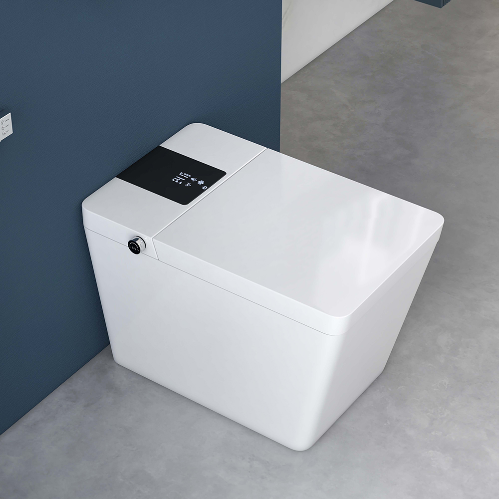 White Smart One-piece Floor Square Toilet With Remote Control and Automatic Cover in US