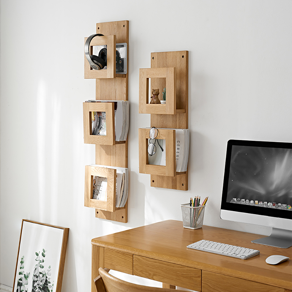 2-Piece Wooden Wall Mounted Display Shelves Magazine Racks